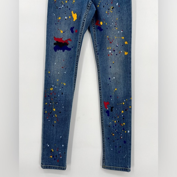 Alice + Olivia Joana Paint Splatter Skinny Jeans Stretch Pockets Zipper Size 26 - Picture 12 of 16